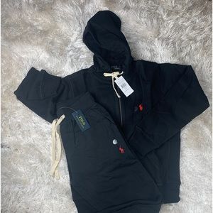 Men's Solid Black Double Knit Full Zip Hoodie & Jogger Set. Small